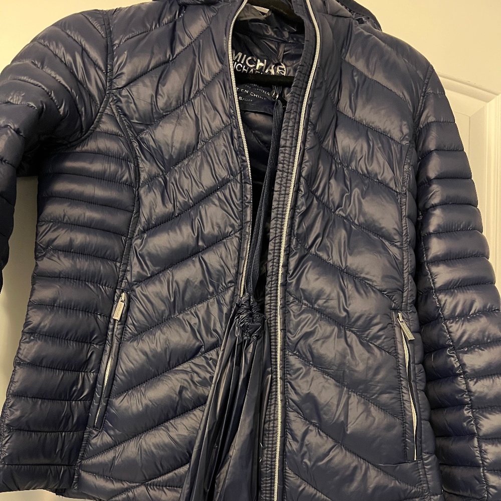 Michael Kors Navy Quilted Chevron Puffer Jacket